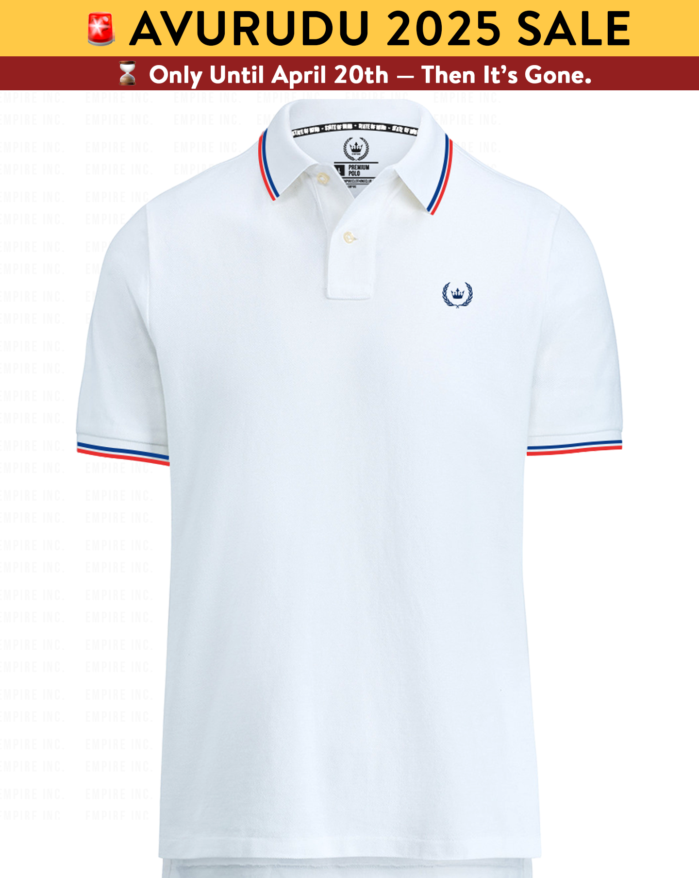 White Polo With Red and Navy Tipping