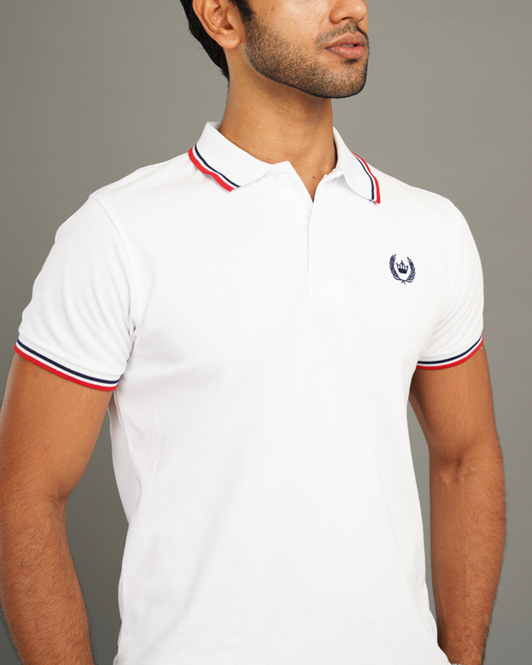 White Polo With Red and Navy Tipping