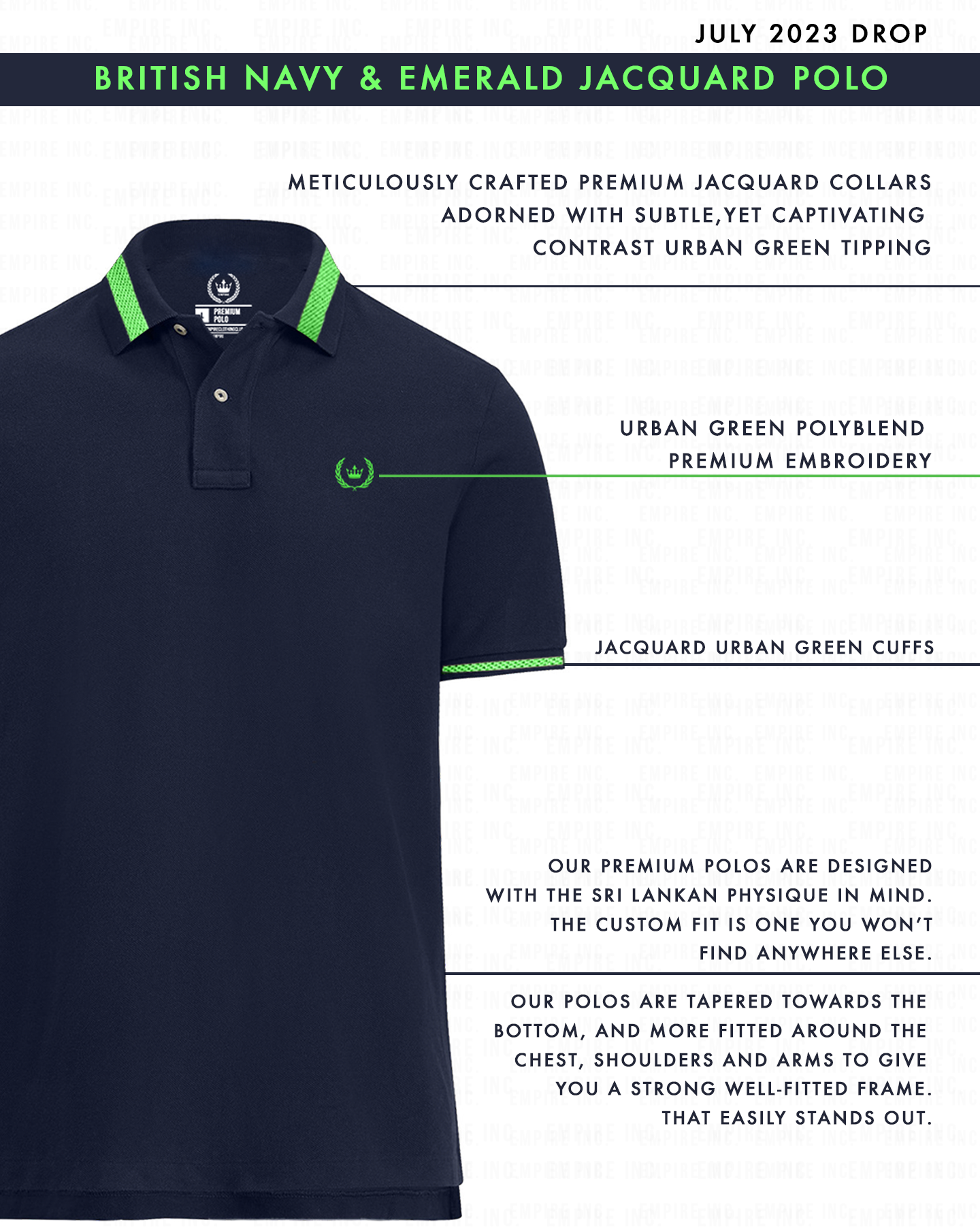 British Navy & Emerald Jacquard Polo