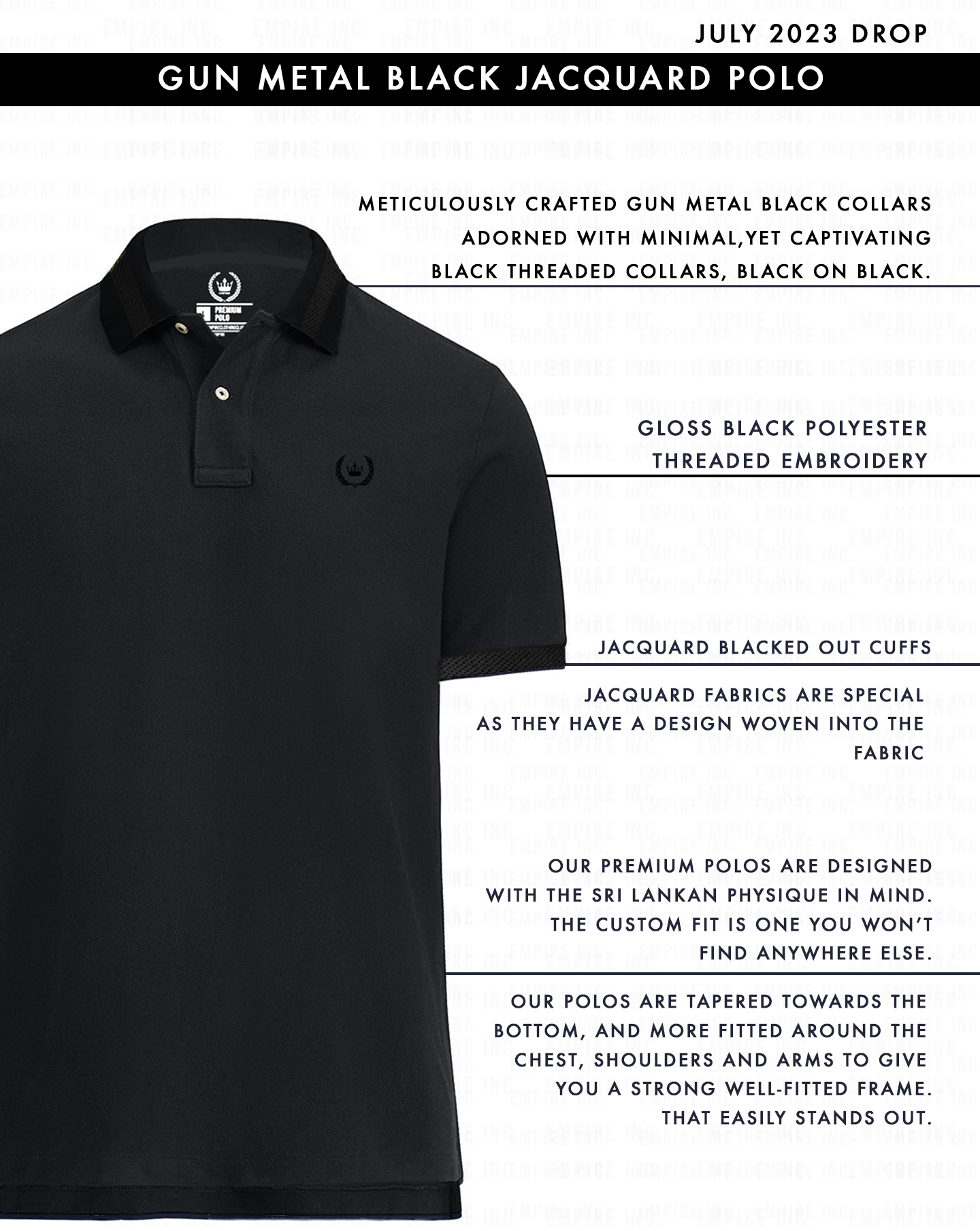 Gun Metal Black Jacquard Polo