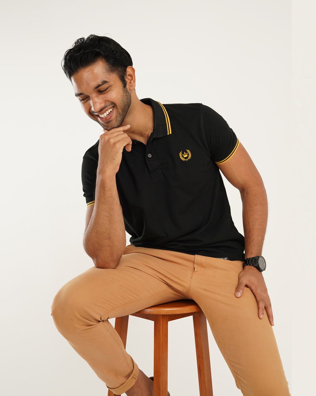 Black Polo With Golden Yellow Tipping
