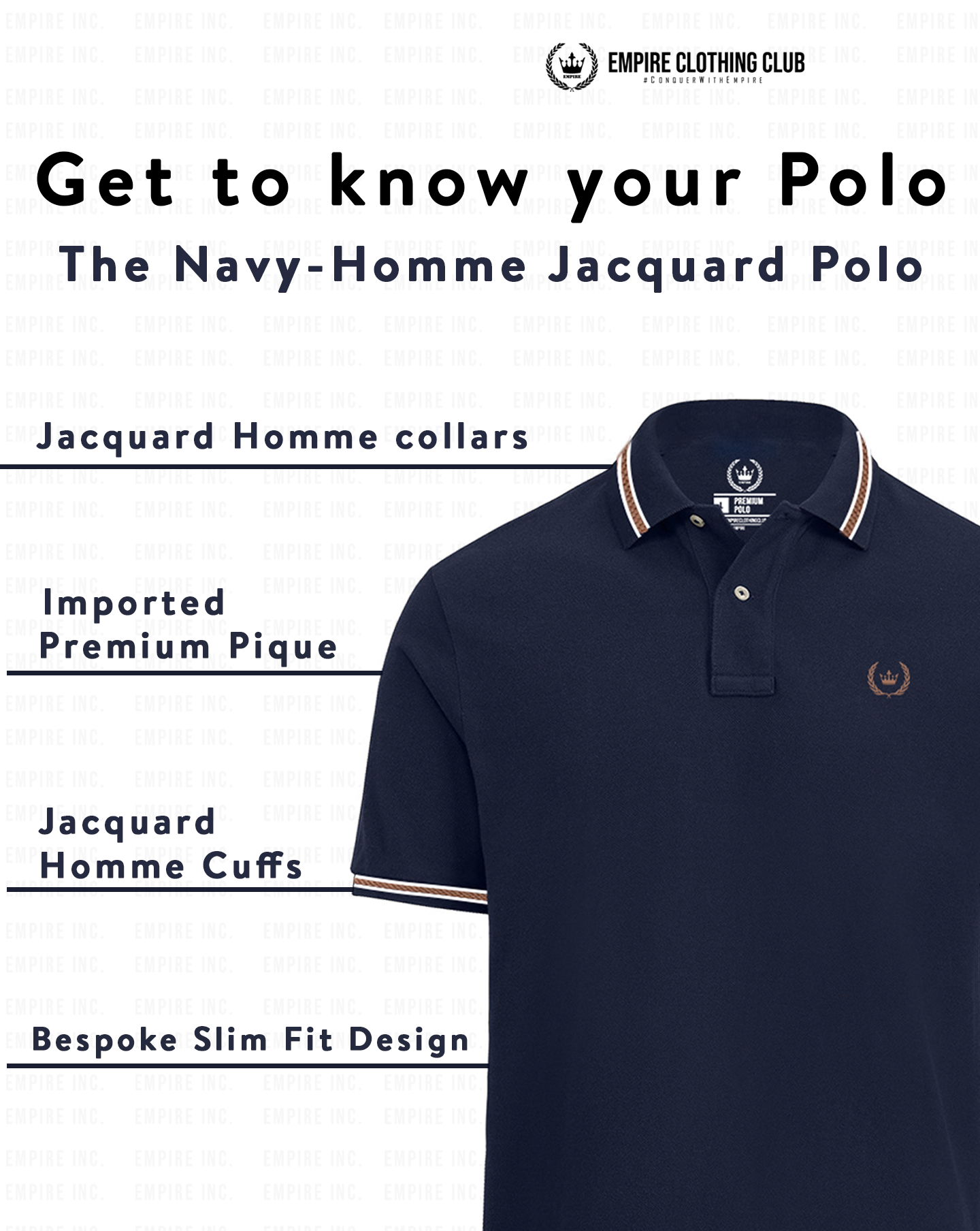 Navy Jacquard Homme Polo