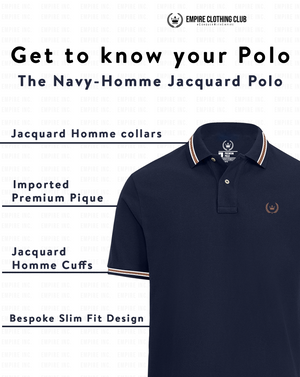 Navy Jacquard Homme Polo