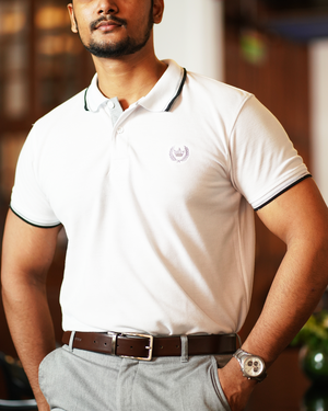 Royal White Polo with Silver Embroidery