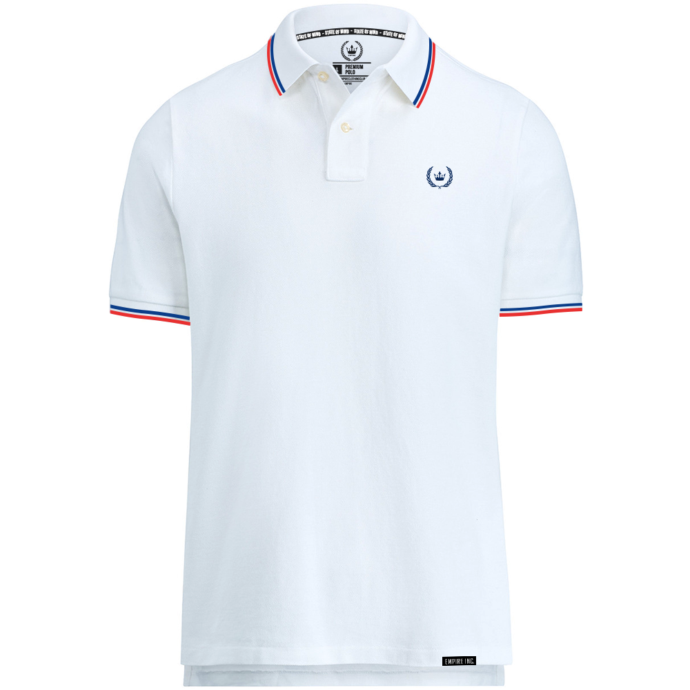 White Polo With Red and Navy Tipping